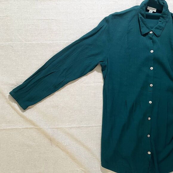J. Jill | Dark Teal Pleated Button Up Crepe Top | Large - Picture 4 of 9